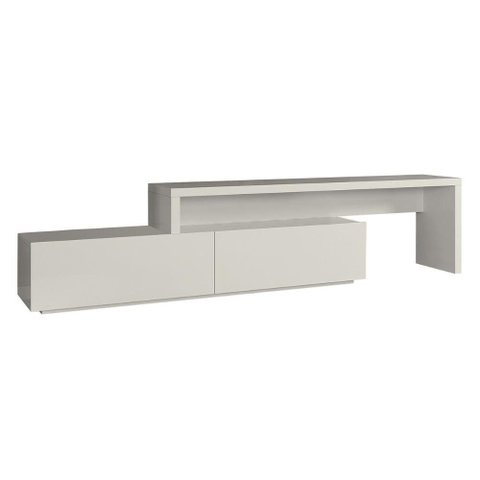 Rack Aston Universum Extensível 164 Cm a 300 Cm Laca Cinza Claro Off White Brilhante