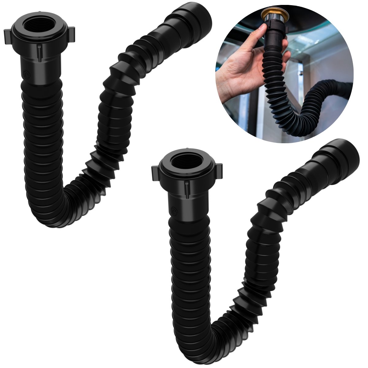 Sifão Sanfonado Universal 61cm Preto | Astra | Kit C/ 2 Un - 1