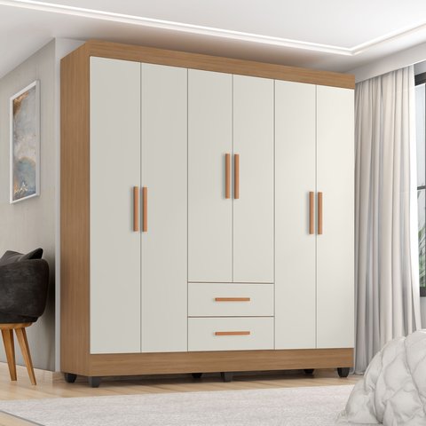 Guarda Roupa Casal 6 Portas 2 Gavetas com Pés Lite