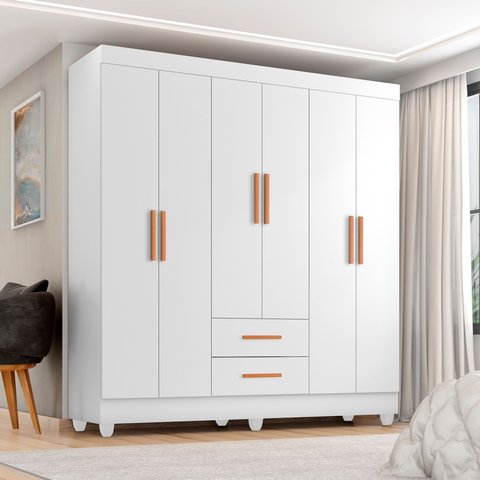Guarda Roupa Casal 6 Portas 2 Gavetas com Pés Lite