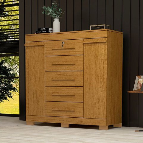 Cômoda 2 Portas 5 Gavetas 100% MDF 120cm Coleus Espresso Móveis Marrom/Cinamomo