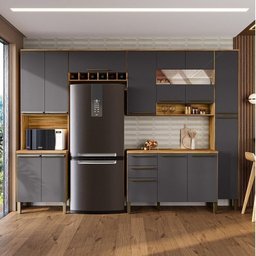 Cozinha Completa 100% Mdf com 5 Peças 13 Portas e 2 Gavetas com Vidro e Tampo Itália Espresso Móveis - 1 Cozinha Completa 100% Mdf com 5 Peças 13 Portas e 2 Gavetas com Vidro e Tampo Itália Espresso Móveis - 1