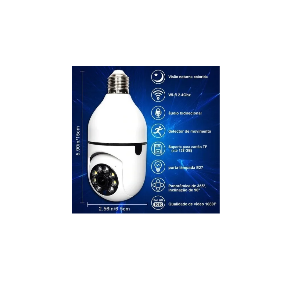 CAMERA SEGURANCA LAMPADA SMART WIFI FULL HD 1080P MIC FOTO SD LEY-90 VISAO NOTURNA - 6