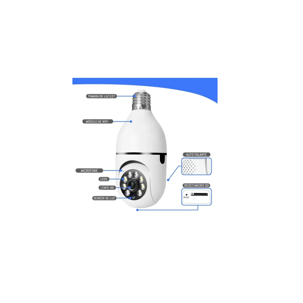 CAMERA SEGURANCA LAMPADA SMART WIFI FULL HD 1080P MIC FOTO SD LEY-90 VISAO NOTURNA - 5