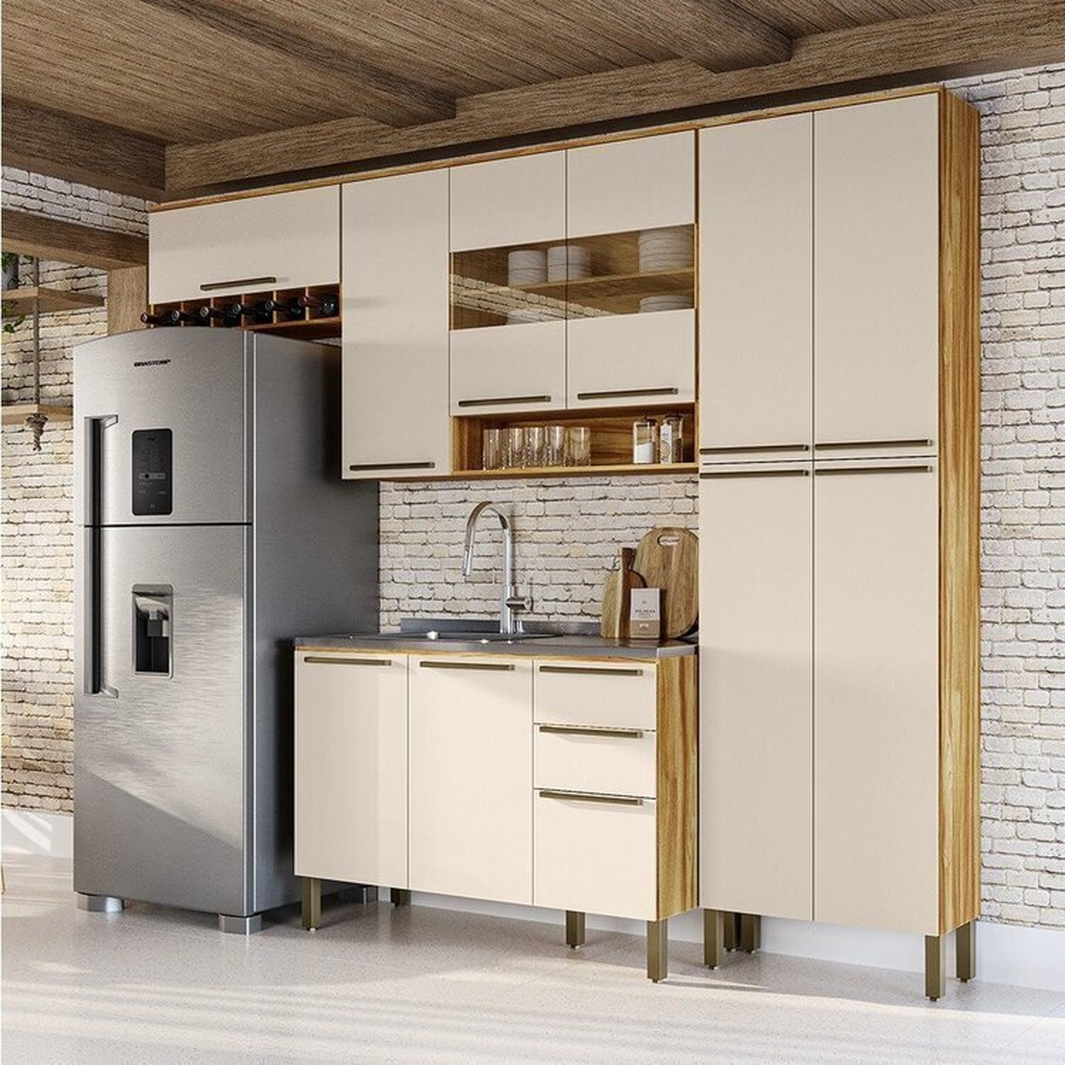 Cozinha Compacta 100% Mdf 4 Peças 11 Portas e 2 Gavetas com Vidro sem ...