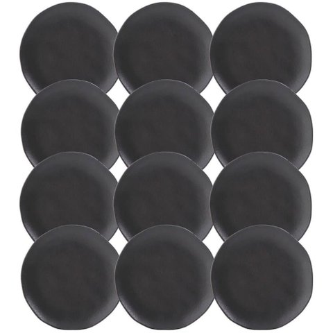 Kit 12 Pratos Orgânicos Preto 19cm Cerâmica Stoneware Comida Japonesa Sushi Sashimi