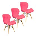 Ver imagem 1 de Kit 3 Cadeiras Charles Eames Eiffel Slim Wood Estofada - Rosa