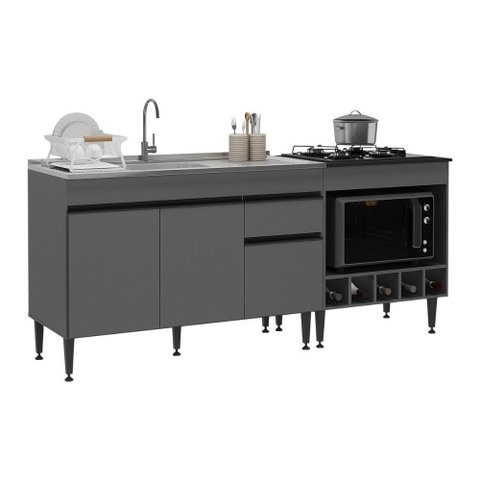 Kit Balcão Cozinha para Pia/Cooktop/Forno 3 Portas 1 Gaveta 190cm Milano Multimóveis MP2330