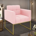 Ver imagem 2 de Poltrona Elisa Suede Rosa Bebê Base Metálica Industrial Dourada - D'Rossi
