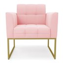 Ver imagem 3 de Poltrona Elisa Suede Rosa Bebê Base Metálica Industrial Dourada - D'Rossi