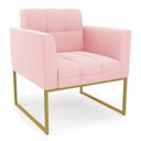 Ver imagem 1 de Poltrona Elisa Suede Rosa Bebê Base Metálica Industrial Dourada - D'Rossi