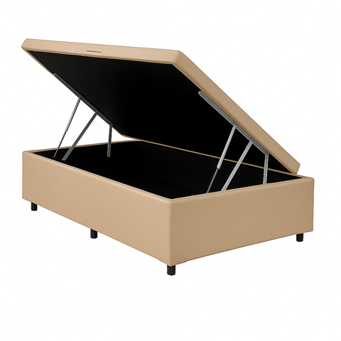 Cama Box Solteiro Baú Suede Bege – 88x188x35