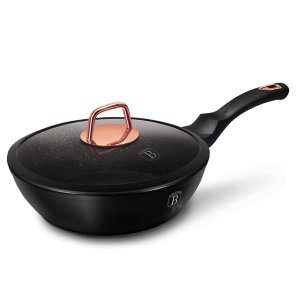 Frigideira Funda Antiaderente Tampa Vidro Utensílios Cozinha Turbo-indução Cabo Silicone 24cm 2,3l