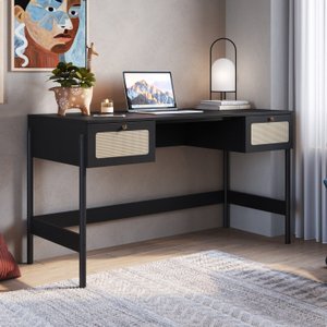 Escrivaninha 2 Gavetas 139cm Palhinha Pé Madeira Oslo