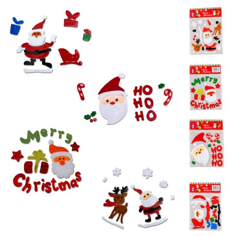 Adesivo Gel Natalino Decorativo Kit 4 Uni Enfeite Janelas Vidro Geladeira Casa Lojas Vitrine Shoppin