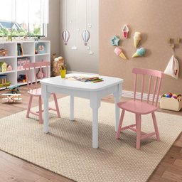 Mesa Infantil com 2 Cadeiras Mariah Madeira Maciça e Laca Casatema - 1