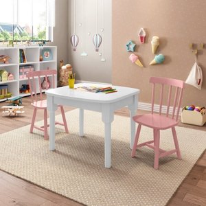 Mesa Infantil com 2 Cadeiras Mariah Madeira Maciça e Laca Casatema
