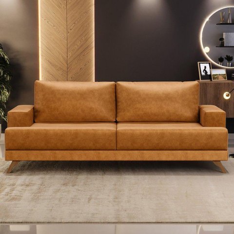 Sofá 3 Lugares 200cm Living Pés Curvos Santi D05 Sintético - Mpozenato