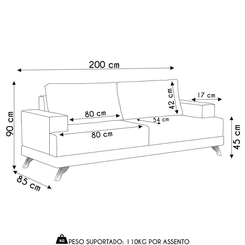 Sofá 3 Lugares 200cm Living Pés Curvos Santi D05 Sintético Whisky - Mpozenato - 3