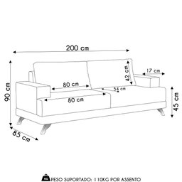 Sofá 3 Lugares 200cm Living Pés Curvos Santi D05 Sintético Whisky - Mpozenato - 3