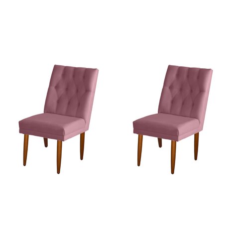 Jogo 02 Cadeiras de Jantar Estofada Cozinha Paris Suede Rosa Bebê Eli Móveis