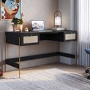 Ver imagem 2 de Escrivaninha Mesa Escritório 2 Gavetas 139cm Palhinha Pé Metal Oslo