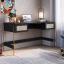 Ver imagem 1 de Escrivaninha Mesa Escritório Palhinha Pé Metal Oslo 2 Gavetas 139cm Nero Preto