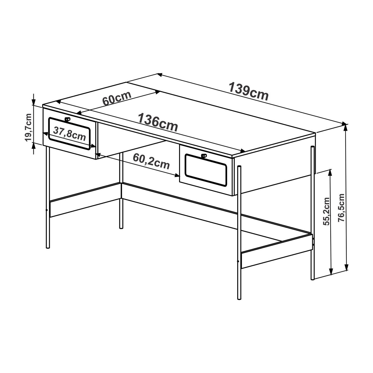 Escrivaninha 2 Gavetas 139cm Palhinha Pé Metal Oslo - 4