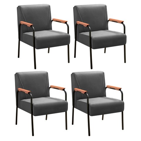Kit 04 Poltronas Decorativas Jade para Sala de Estar, Recepção - Suede Cinza