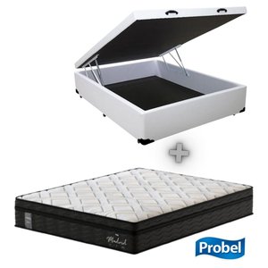 Cama Box com Baú Casal + Colchão de molas ensacadas Madrid Probel - 138x188x72