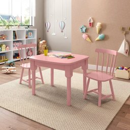 Mesa Infantil com 2 Cadeiras Mariah Madeira Maciça e Laca Casatema - 1