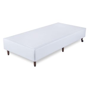 Base Cama Box Corino Solteiro Orthocrin Eco Branco Pés de Madeira 88x188x24 Alto Suporte