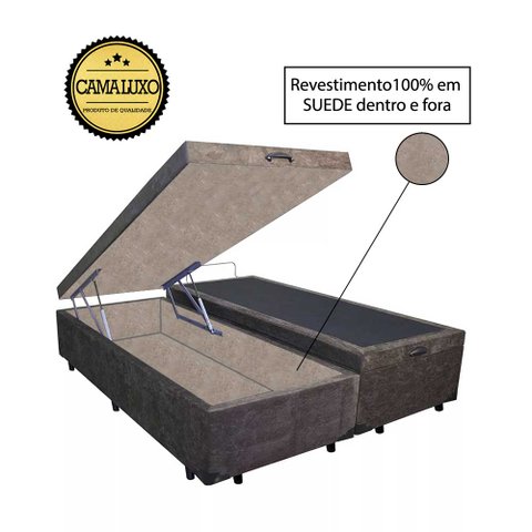 Base Box Baú King Luxo Blindado Bipartido AColchoes Suede Marrom 49x193x203