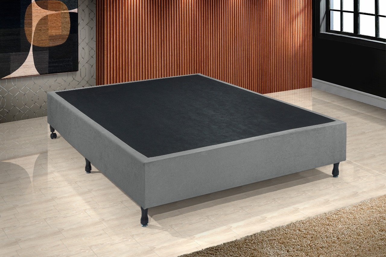 Base Cama Box Casal Zinn 138x188x44 Cm Tecido Veludo Reforçada - Cinza - 2