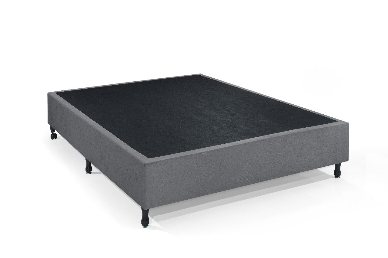 Base Cama Box Casal Zinn 138x188x44 Cm Tecido Veludo Reforçada - Cinza