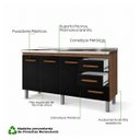 Ver imagem 4 de Balcão Gabinete Cozinha sem Pia Inox 3 Porta 3 Gavetas 150cm Cor:Preto