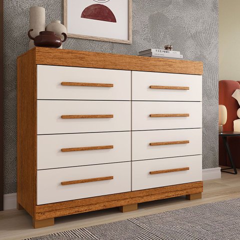 Cômoda 8 Gavetas 100% MDF Lantana 112cm Espresso Móveis Bege/Cinamomo/Off White