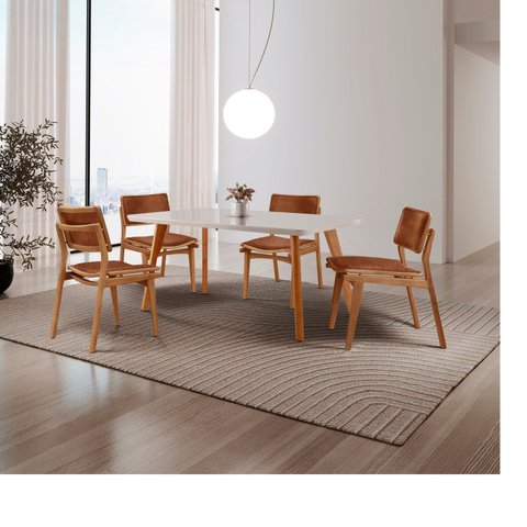 Conjunto de Mesa de Jantar Maia Tampo com Vidro Laqueado 120 cm 4 Cadeiras Eloá