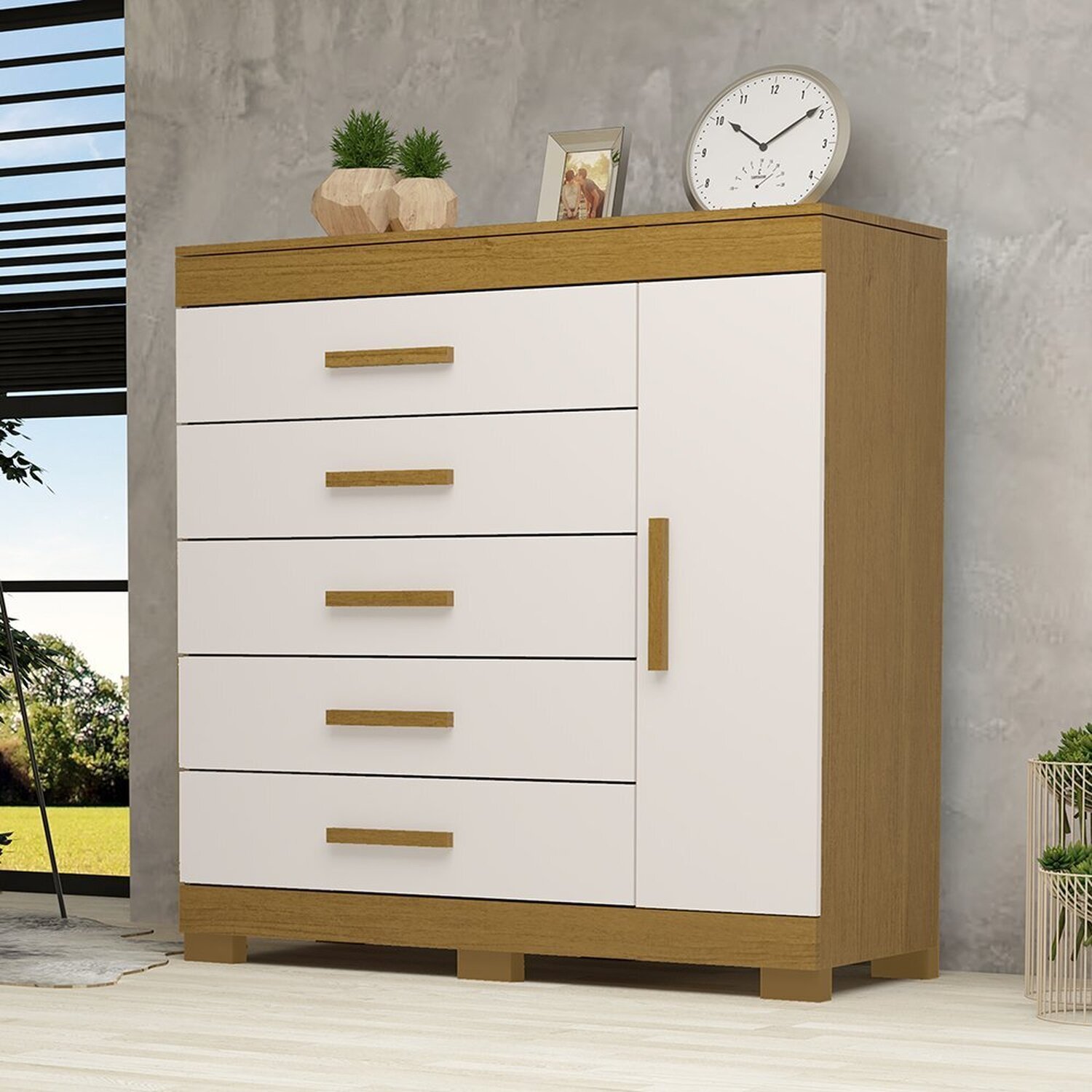 Cômoda 1 Porta 5 Gavetas 100% MDF Miosótis 120cm Espresso Móveis