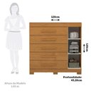 Ver imagem 4 de Cômoda 1 Porta 5 Gavetas 100% MDF 120cm Miosótis Espresso Móveis Marrom/Cinamomo