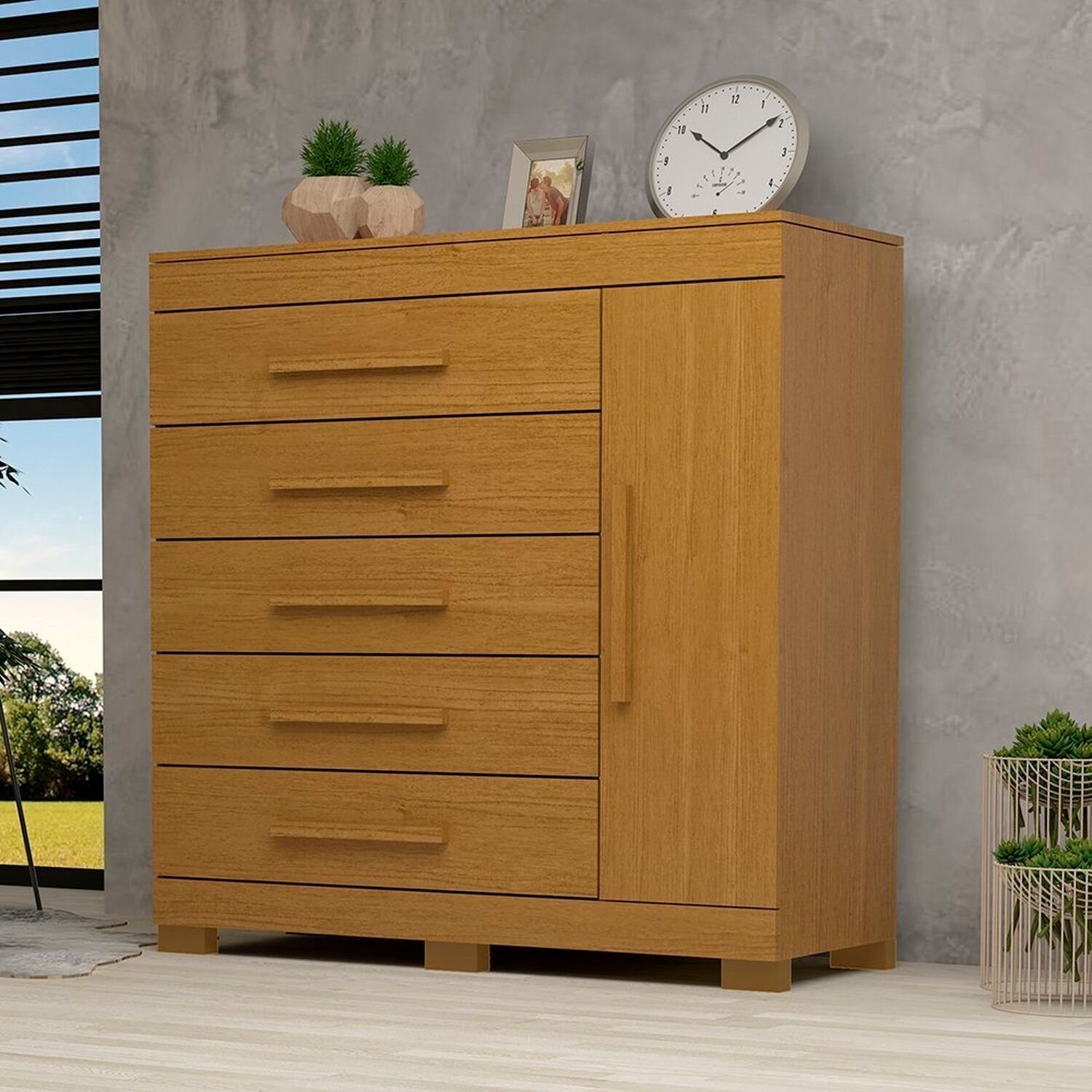 Cômoda 1 Porta 5 Gavetas 100% MDF 120cm Miosótis Espresso Móveis