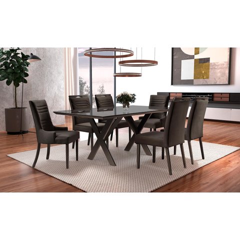 Sala de Jantar Moderna Retangular 6 cadeiras 1,80x1,0m - Ciber - Requinte Salas
