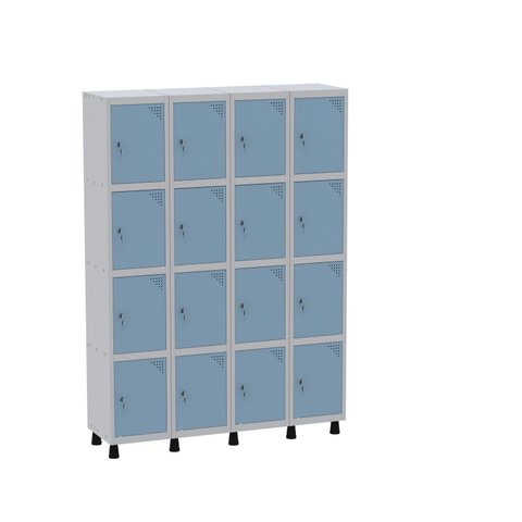 Armário Guarda Volume Locker Roupeiro 16 Portas Aço Grf 504/16 Azul/Cinza/Dali