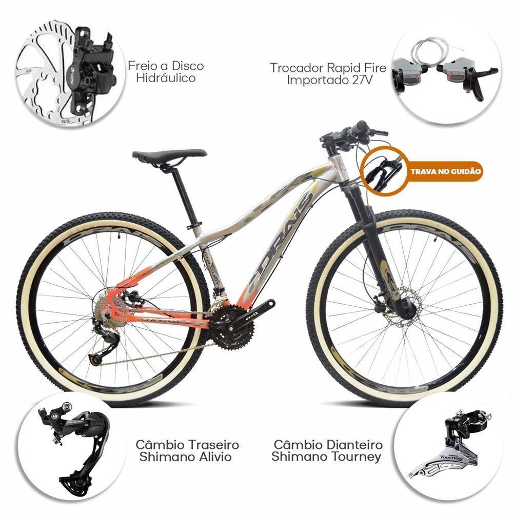 Bicicleta Aro 29 Drais 27V Câmbio Shimano Chillout 19'' Prata/Laranja - H405 - 3