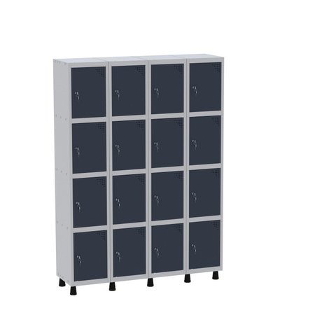 Armário Guarda Volume Locker Roupeiro 16 Portas Aço Grf 504/16 Azul/Cinza/Delrey