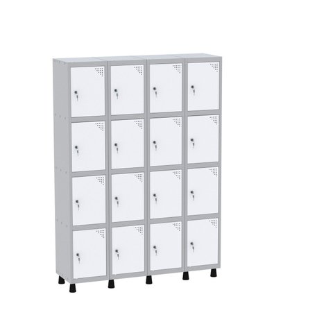 Armário Guarda Volume Locker Roupeiro 16 Portas Aço Grf 504/16 Branco/Cinza