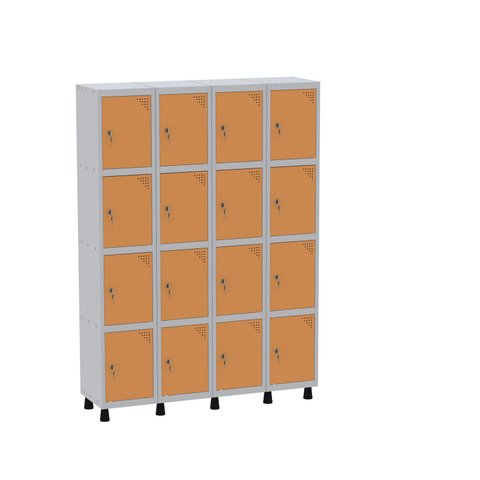 Armário Guarda Volume Locker Roupeiro 16 Portas Aço Grf 504/16 Cinza/Laranja Picasso