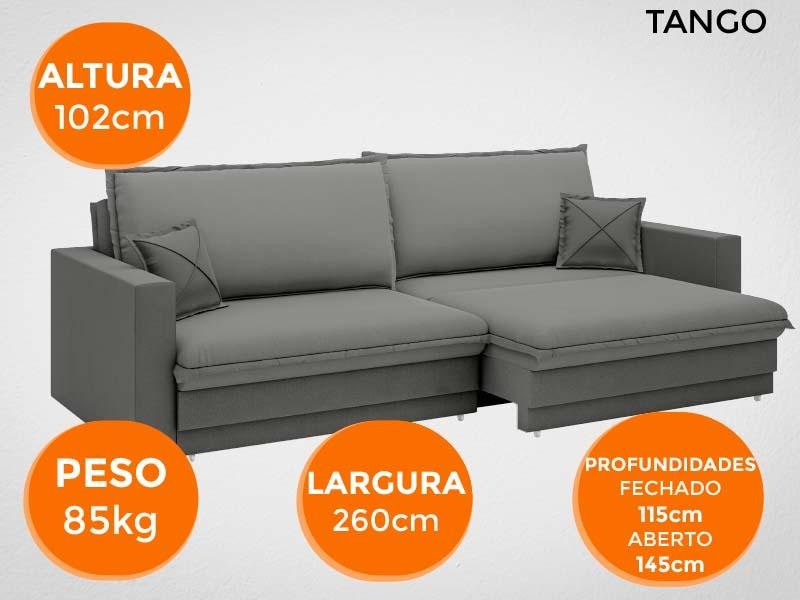 Sofá Tango 2,60M Sem Caixa, Retrátil e Reclinável Velosuede Grafite - Netsofás - 7