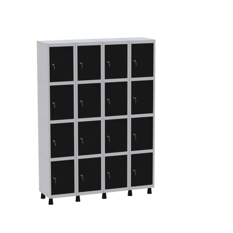 Armário Guarda Volume Locker Roupeiro 16 Portas Aço Grf 504/16 Cinza/Preto