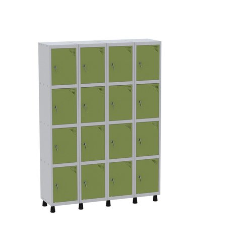 Armário Guarda Volume Locker Roupeiro 16 Portas Aço Grf 504/16 Cinza/Verde Miró